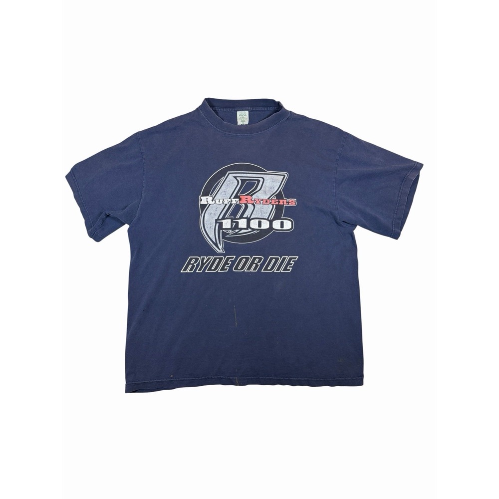 Vintage Ruff Ryders R100 Ride Or Die T Shirt Mens XL Blue USA Rap Hip Hop Y2K